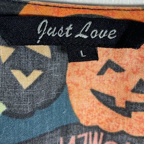 Halloween Pumpkin Scrub Top Orange Black Size Large Just Love Tee V-Neck Top L - Picture 4 of 10